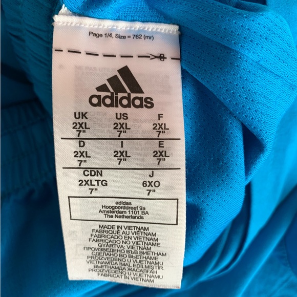 Adidas Athletic Mens Shorts 35W Primeblue Saturday 7" Inseam Sharp Blue Parley - Picture 9 of 13